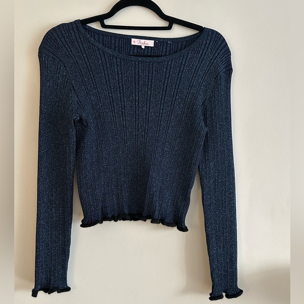 PARKER SPARKLE NAVY KNIT TOP. Size S